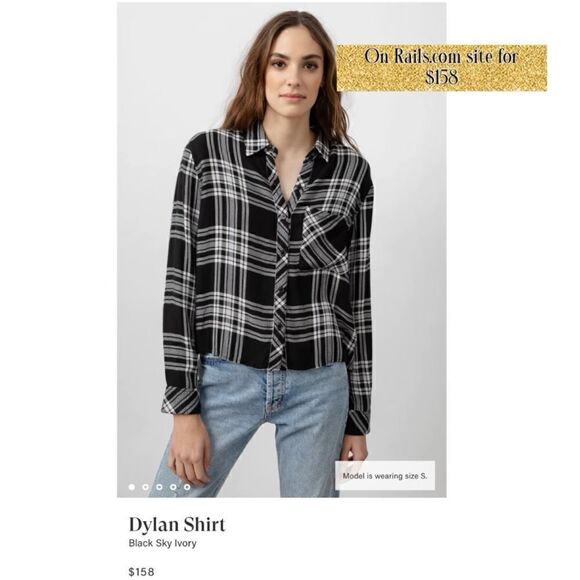 Rails Dylan Plaid Button Down Shirt  Onyx Ivory Women Size XS - Picture 2 of 11